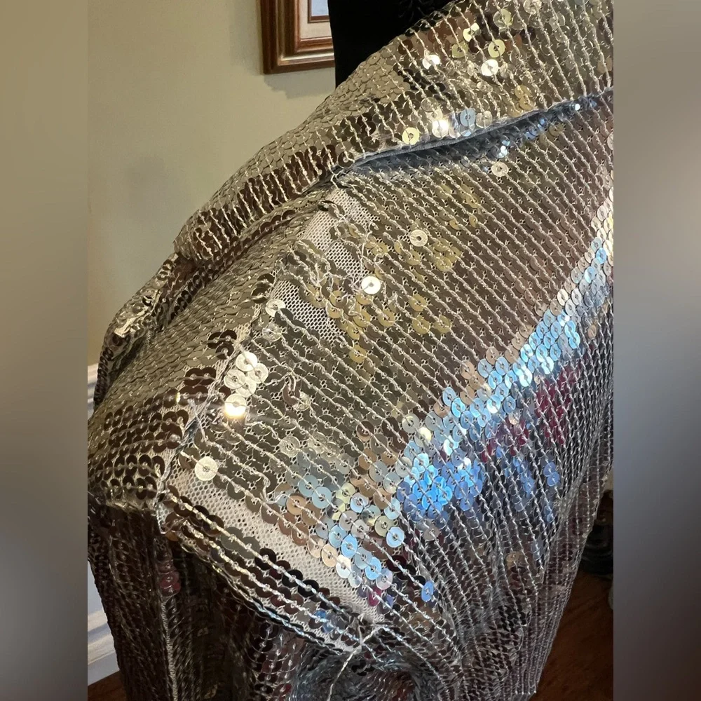 Ashley Stewart Shimmering Silver Fringe Blazer - Picture 8 of 10